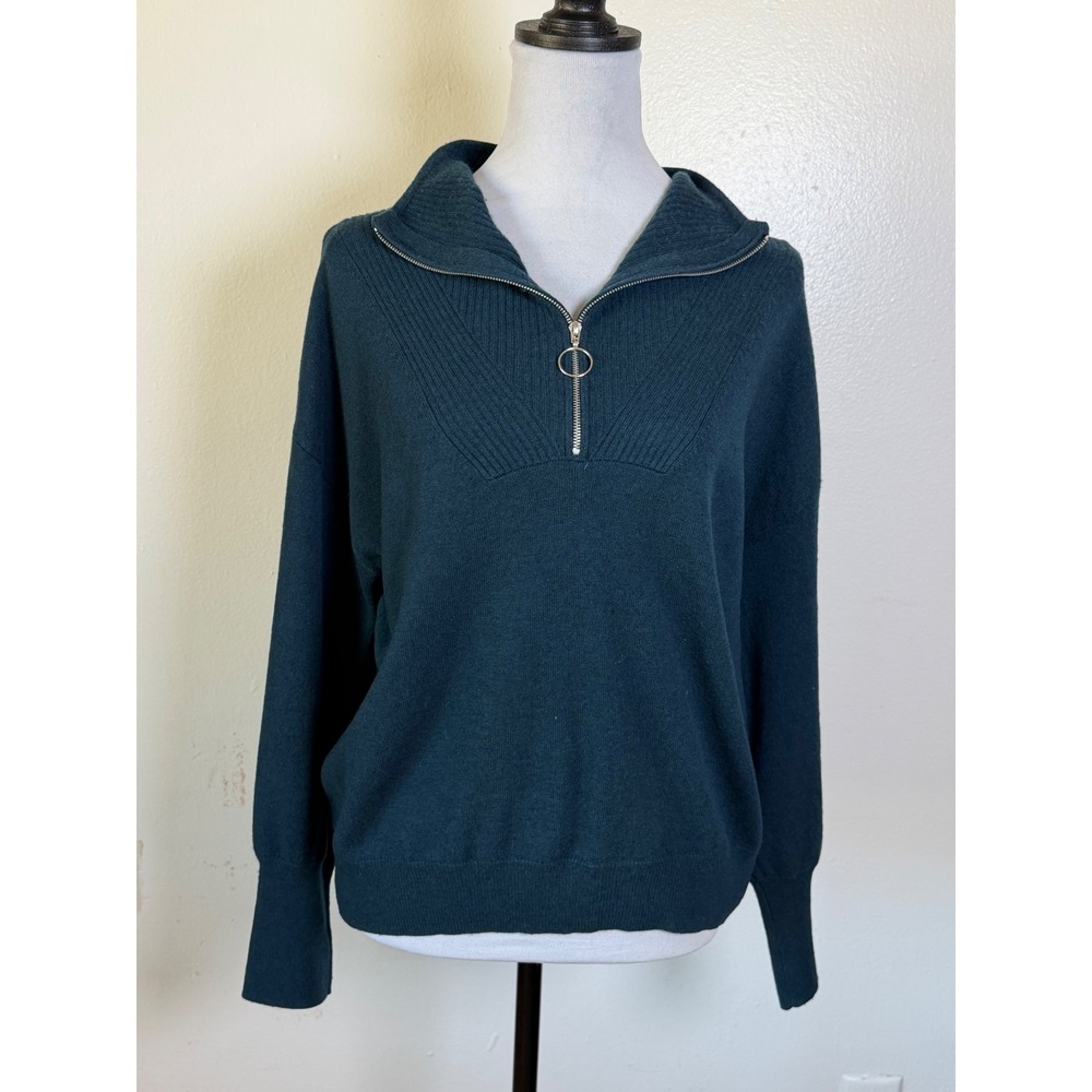The Reset R Label Wool Cashmere blend Half Zip Sweater Teal Size M Quiet luxury